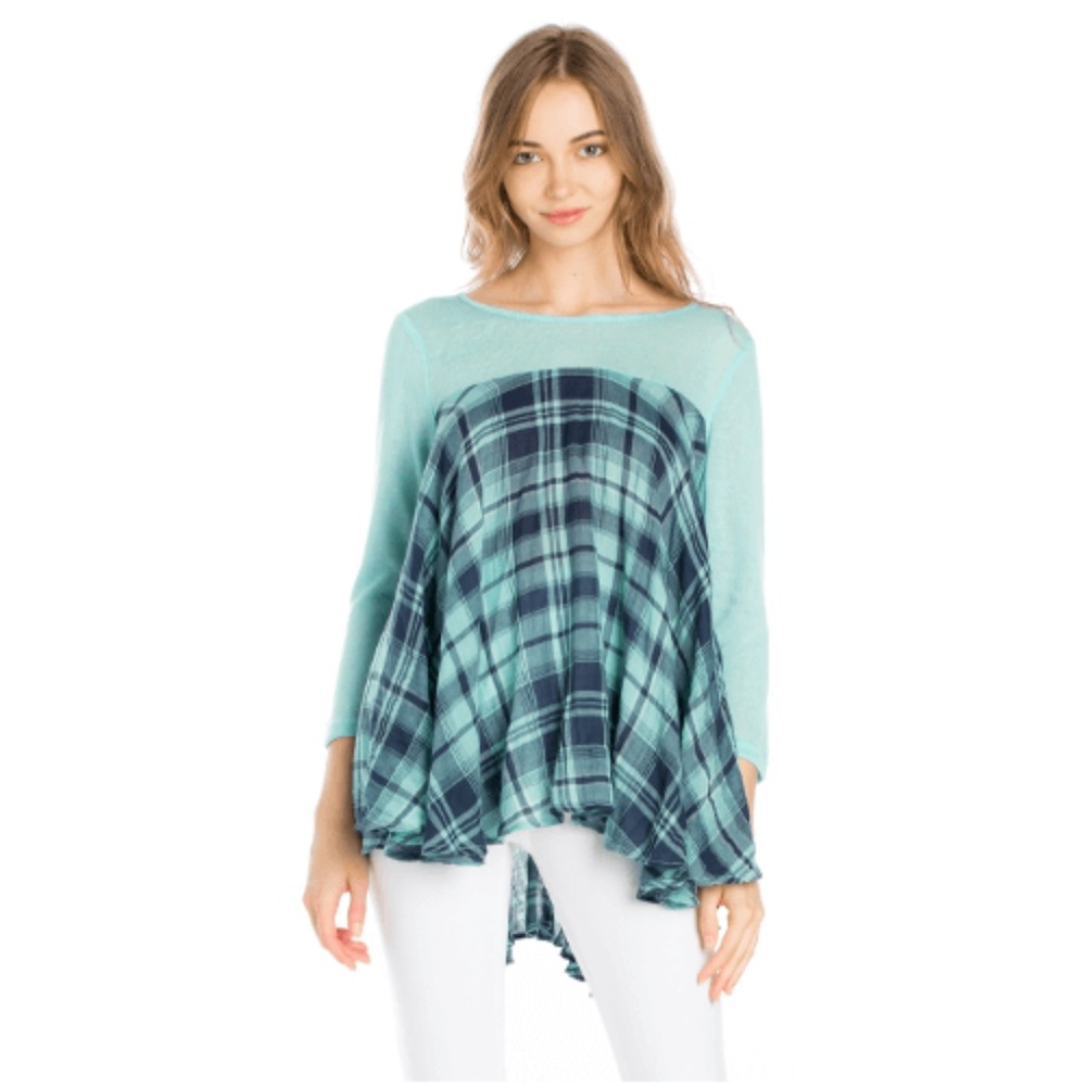 Swing Tunic Top Asymmetrical Hem Mint